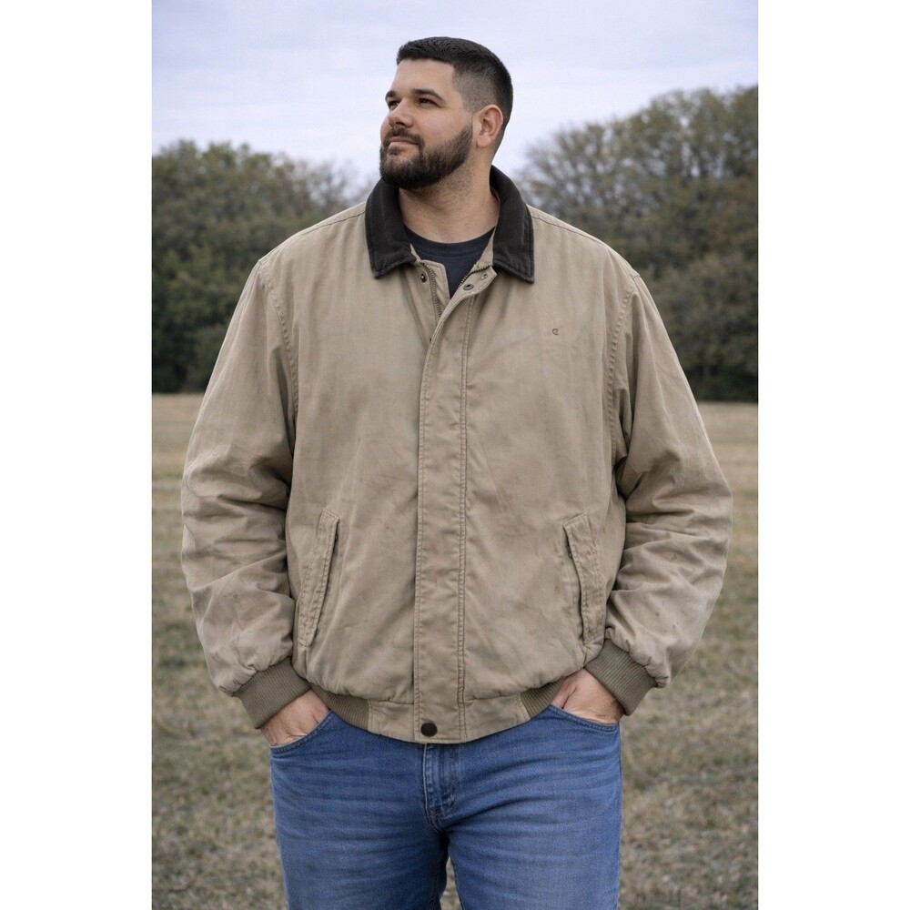 Dockers Mens XL Tan Bomber Jacket Full Zip Casual Coat Lightweight